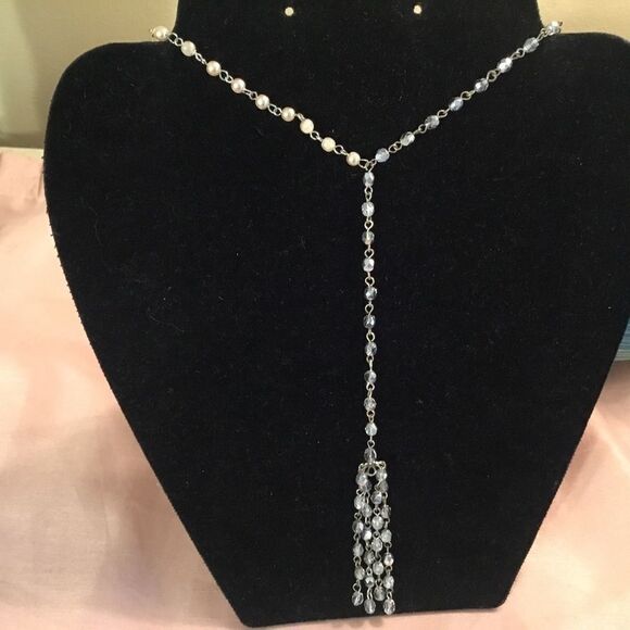 Silvertone Sparkle Necklace With Tassel - Picture 1 of 4